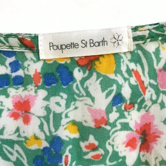 Poupette St Barth Joe Wrap Dress Womens Small Green White Pink VNeck Floral Midi - Picture 8 of 13